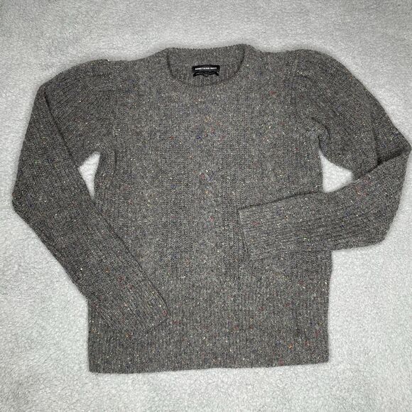 Something Navy Cable Knit Sweater Womens Small Gray Puff Shoulder Speckled Wool - Picture 1 of 14